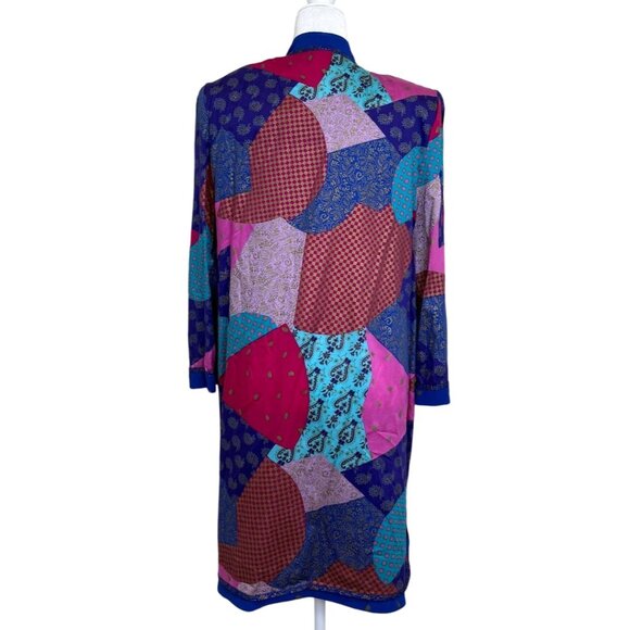 Vintage Jeanne Marc Patchwork Long  Jacket Cardigan Duster 80s Womens Size L - Picture 3 of 8